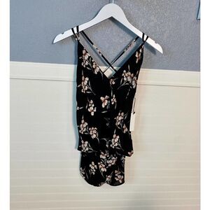 Olivaceous Black Floral Racerback Sleeveless Mini Romper Women's Size Small